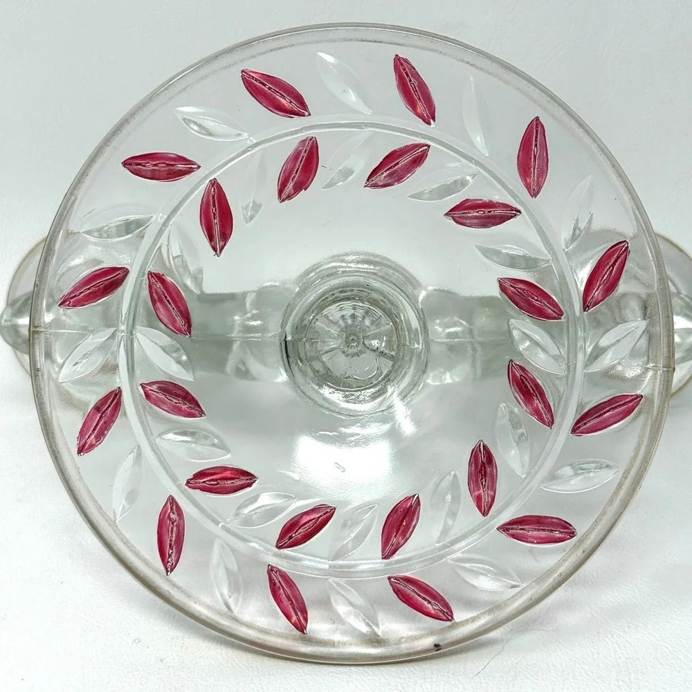 Indiana Glass Laurel‎ Double Arm Candle Holder Set 2 Gold Red Trim Accent 40s